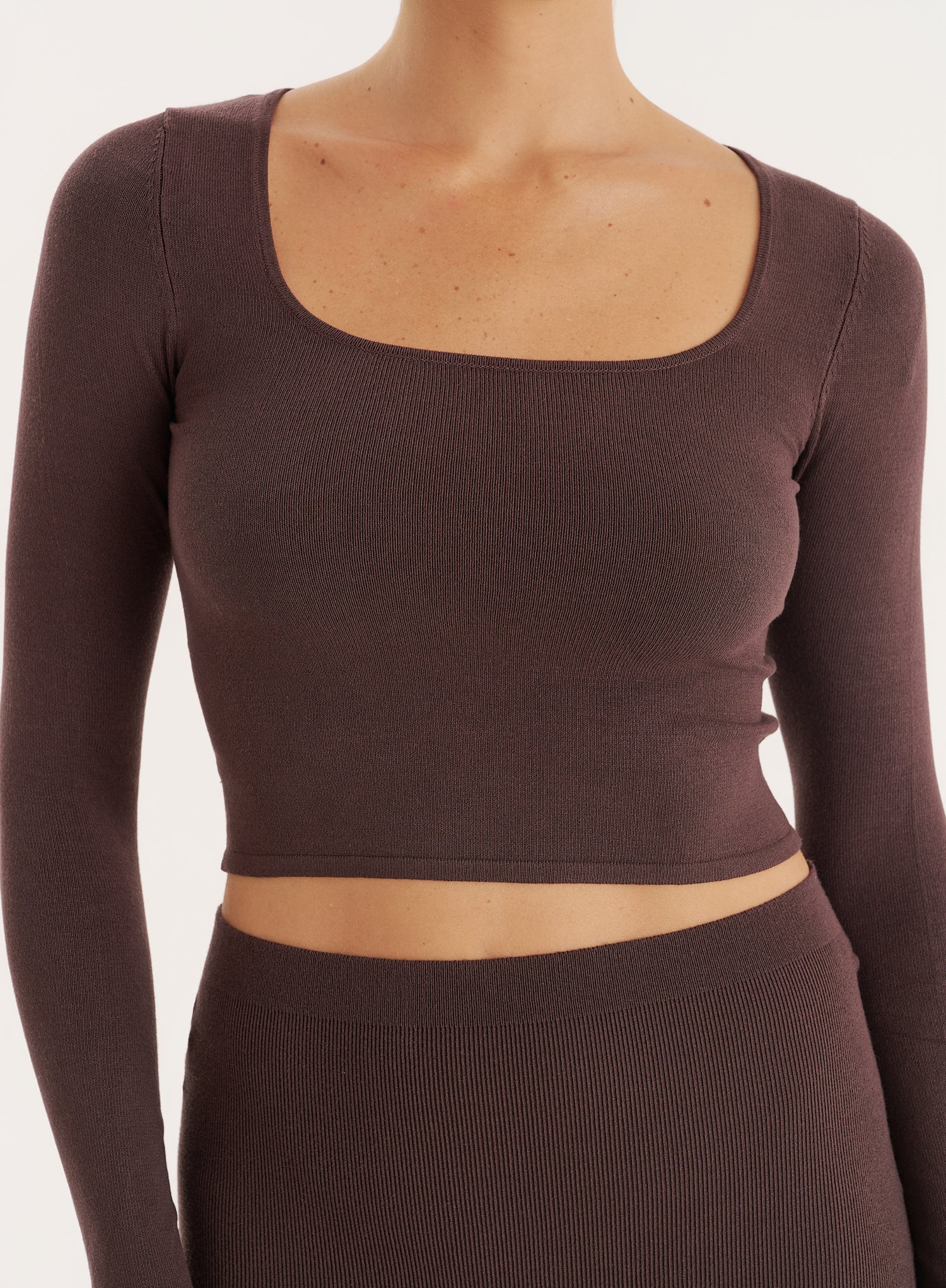 Chocolate Knitted Long Sleeve Cropped Top
